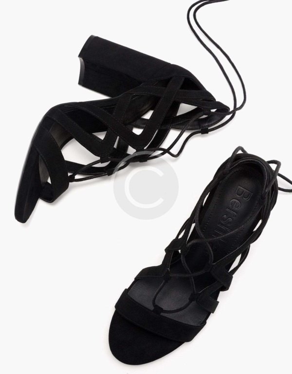 Block High Heel Sandals With Straps and Laces - Image 2