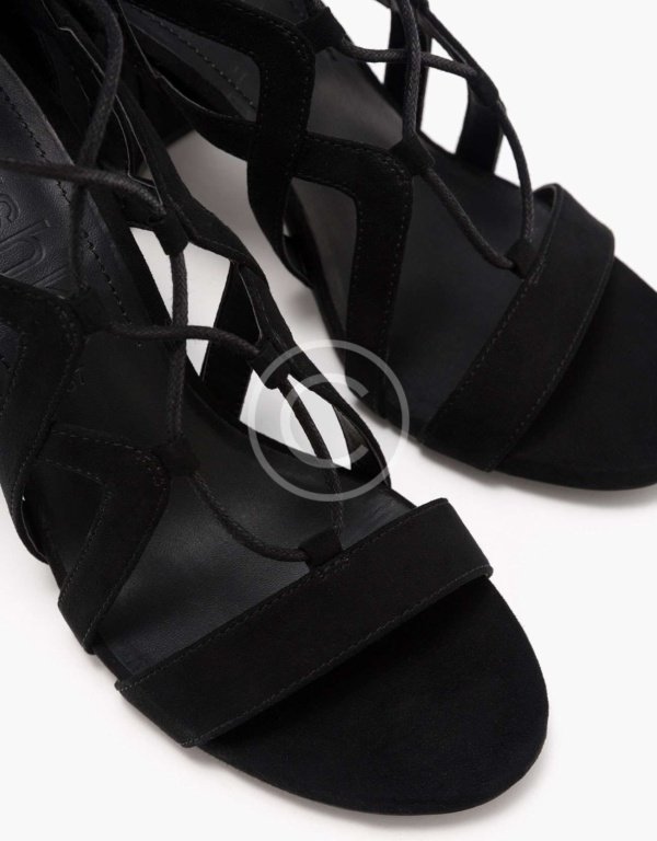 Block High Heel Sandals With Straps and Laces - Image 3